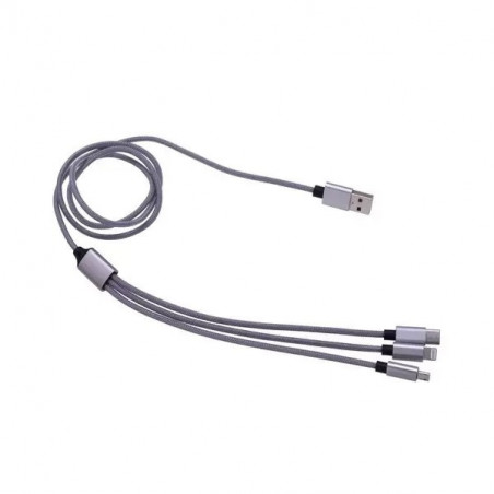 USB 3 in 1 cable in nylon cord 2A 1M - Tekmee