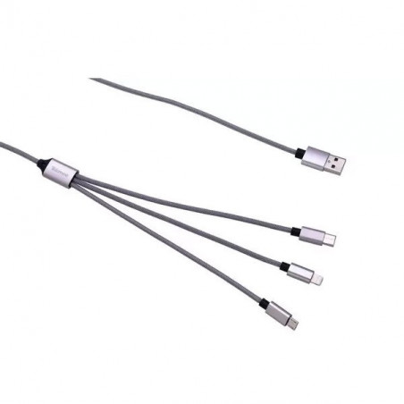USB-Kabel 3-in-1 Nylon geflochten 2A - Tekmee | 1 Meter