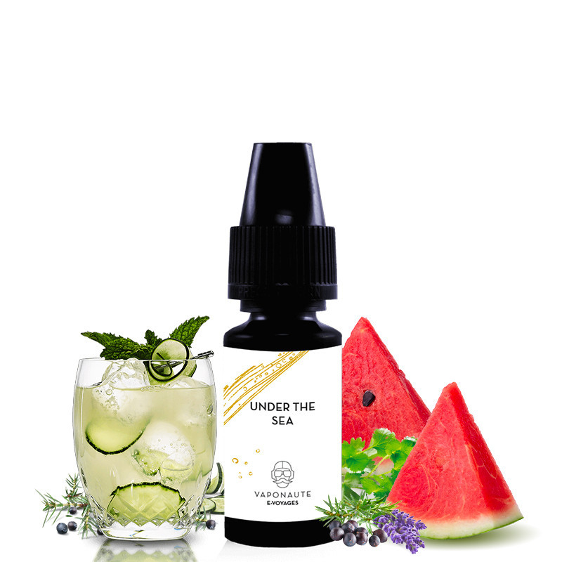 E-liquid Under The Sea flavours mint, gin, juniper berry, cucumber, watermelon, lavender and coriander - Vaponaute