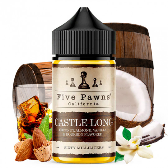 Castle Long ( Whisky, Kokosnuss, Vanille, brauner Zucker & Mandeln) - Shortfill Format - Five Pawns | 50 ml Castle Long ( Whisky, Kokosnuss, Vanille, brauner Zucker & Mandeln) - Shortfill Format - Five Pawns | 50 ml