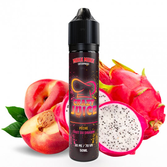 Pêche Fruit du Dragon - Shortfill format - Crazy Juice by Mukk Mukk | 50 ml in 75 ml