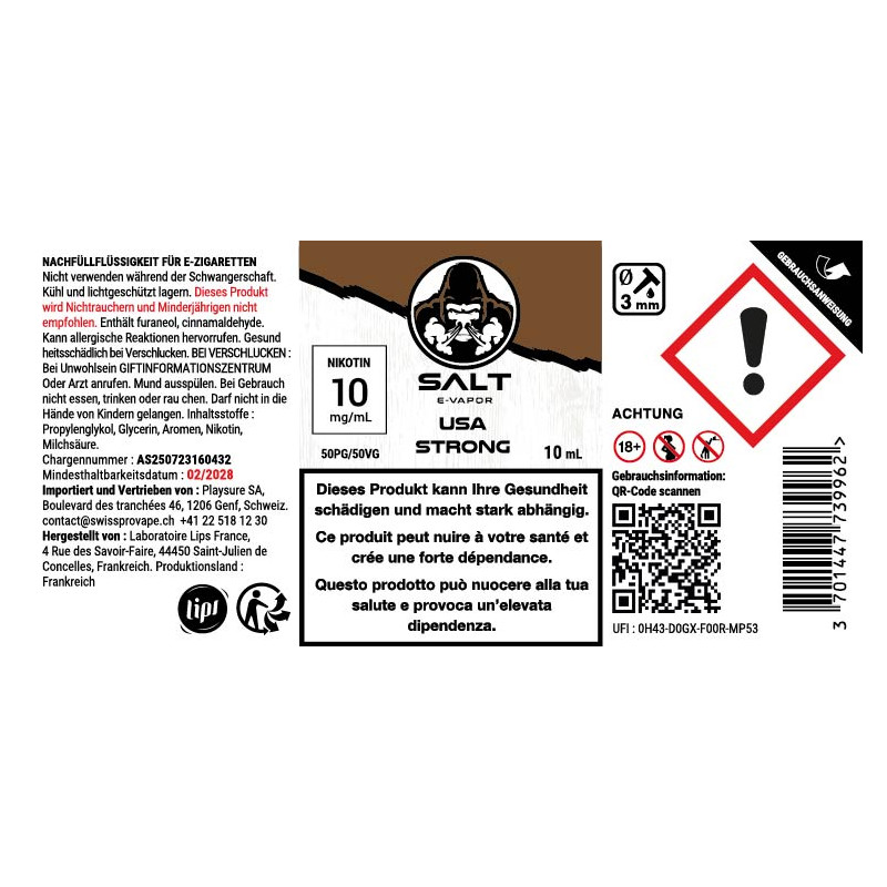 USA Strong (heller Tabak) - Nikotinsalze - Salt E-Vapor | 10ml
