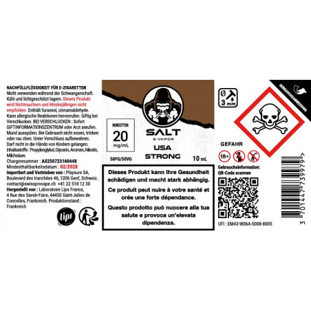 USA Strong - Sels de nicotine - Salt E-Vapor | 10ml