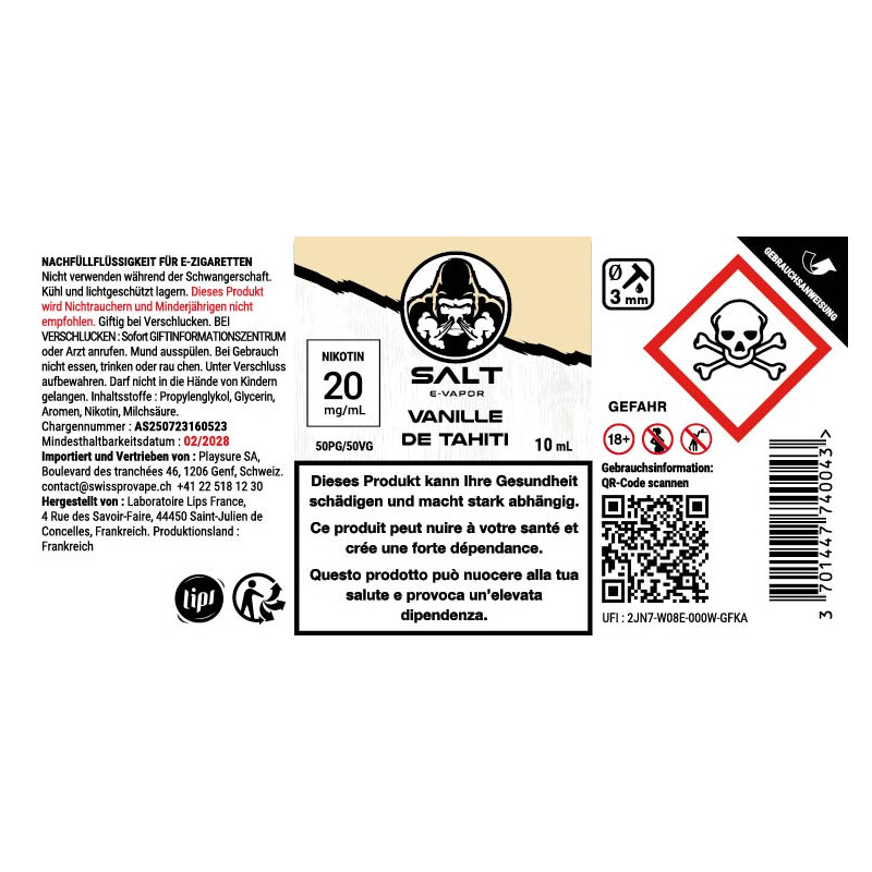 Vanille de Tahiti - Sels de Nicotine - Salt e-vapor By Le French Liquide | 10ml