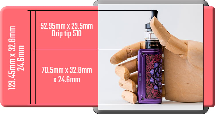Dimensions of the kit Thelema Mini of Lost Vape