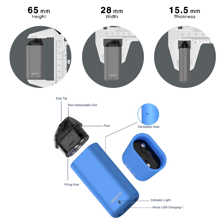 Dimensions and technical specifications of the Kit Pod Minican of Aspire :