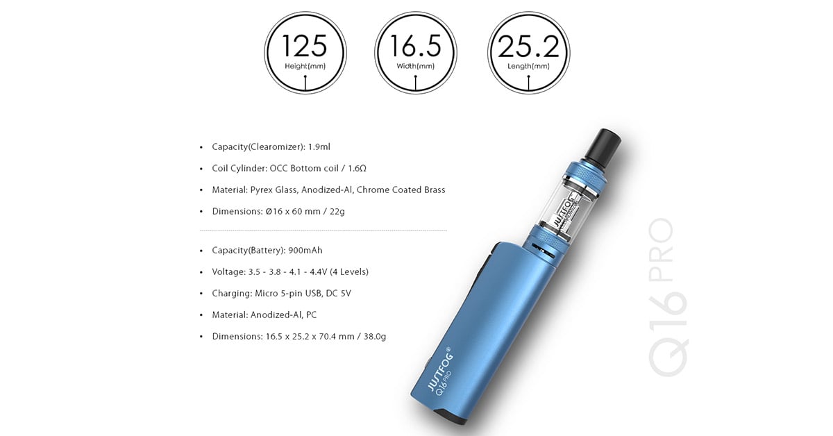 Technical specifications of the Q16 PRO e-cig