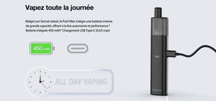 The Vilter electronic cigarette with an autonomy of one day