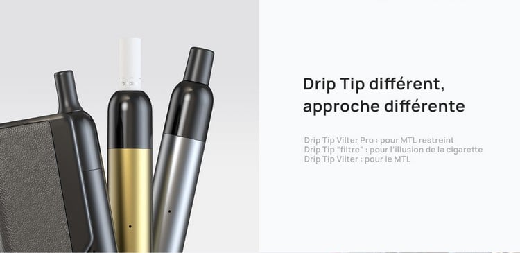 Différents drip tips pour le pen Vilter pro